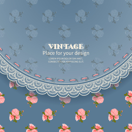 Retro background with lace and pattern of roses wallpaperのイラスト素材