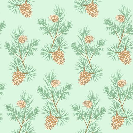 seamless pattern of pine branches and cones on blue backgroundのイラスト素材