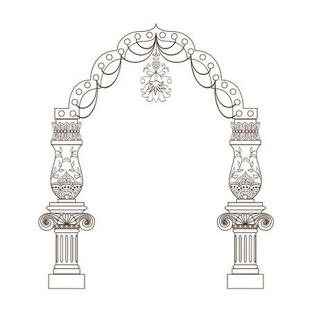 Fantasy luxuriously decorated archway on white background.Travel vacation poster.のイラスト素材