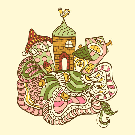 Hand drawn cartoon houses style zentangl colorfulのイラスト素材