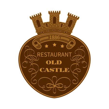 Sign banner poster old castle restaurant.Frame style Art Decoのイラスト素材