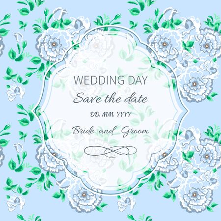 Greeting or invitation postcard wedding day floral border rosesのイラスト素材