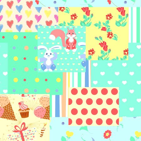 Bandanna patchwork fabric.Seamless pattern in custom colorsのイラスト素材