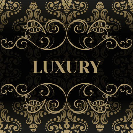 Inscription Luxury on a background of frame with damask seamless pattern.のイラスト素材