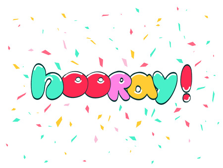 Hooray word, cartoon hand lettering. Positive saying for cards, posters and social media content. Happiness symbol.のイラスト素材
