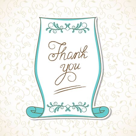 THANK YOU hand lettering - handmade calligraphy.Phrase Thank you on paper scroll.Vector illustrationのイラスト素材