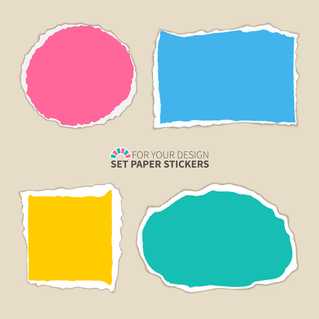 A set of colored paper scraps with teared edges.Torn paper banners with space for text.Design template for infographics, website layout.Vector realistic illustration.のイラスト素材