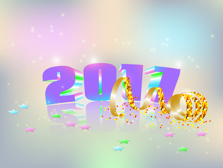 New Year celebration background. 3d figures 2017 with a mirror image.Greeting card template with numbers. Vector illustration.のイラスト素材