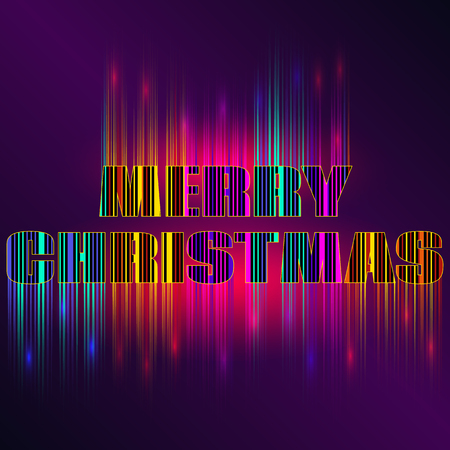 New Year 2017 celebration background. Merry Christmas sign on a dark background and colorful splashes of color light. Greeting card template. Vector illustration.のイラスト素材