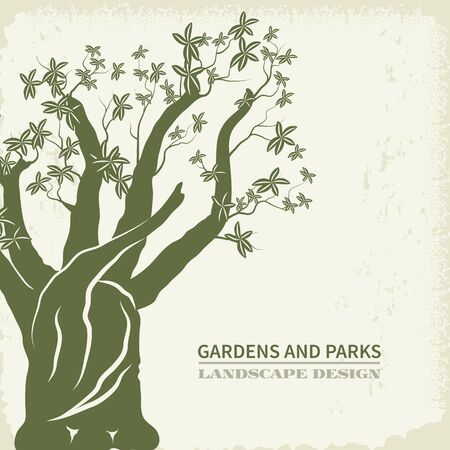 Concept of landscape design.Baobab tree silhouette on craft paper background.のイラスト素材