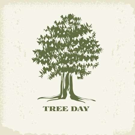 Concept of landscape design.Silhouette of tree with foliage on craft paper background.のイラスト素材