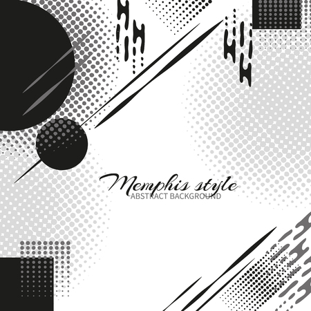 Memphis style background with trendy geometric elements.Black and white modern abstract design poster, cover, card designのイラスト素材