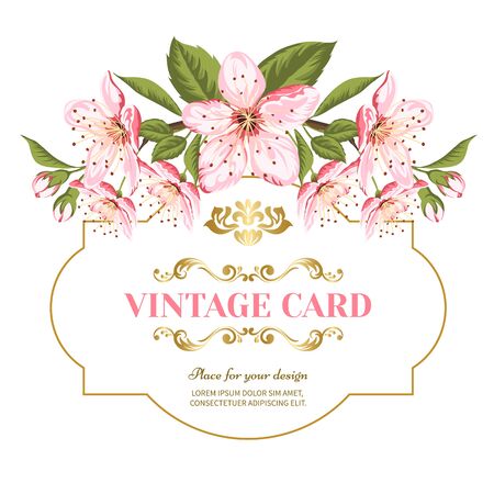 Invitation card with colored sakura blossom flowers for spring or summer bridal shower vector illustration.のイラスト素材