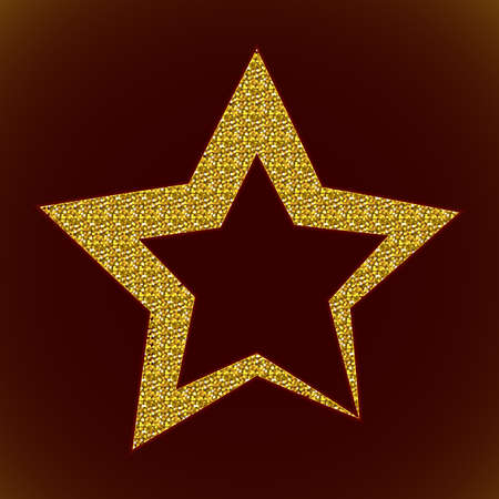 Gold 3d shiny metal Star with glitter on a dark backgroundのイラスト素材
