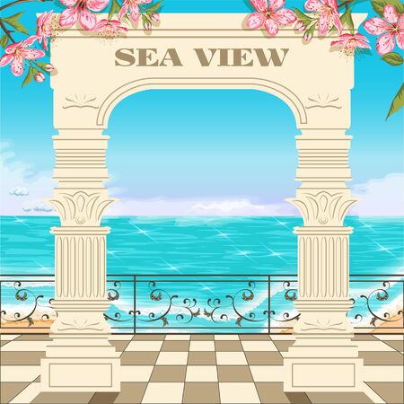 Access to the sea through the archwayのイラスト素材