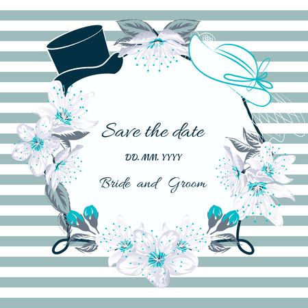 Vintage card Cherry blossom and wedding hatsのイラスト素材