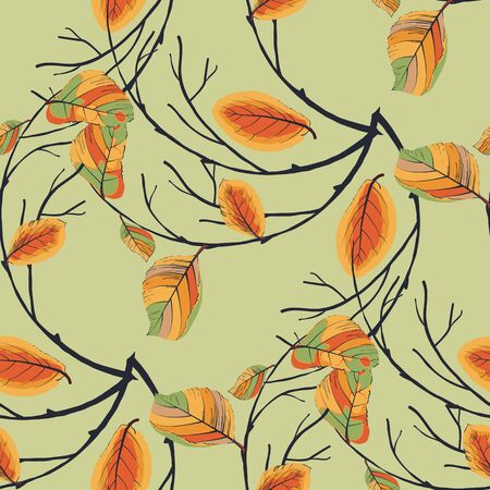 Seamless pattern with autumn leaves and twigs curled into a wreathのイラスト素材