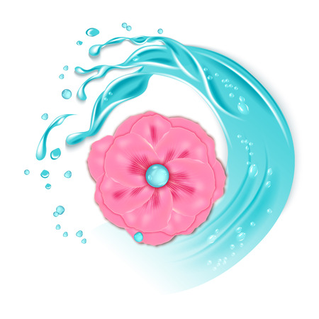 Rose flower against the background of splash of cream or water.Design cosmetics product isolated on white.のイラスト素材