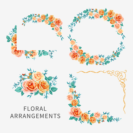 set of arrangements with rosesのイラスト素材