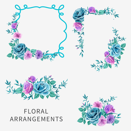 set of arrangements with rosesのイラスト素材