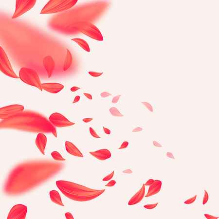 Flying red petals of flower.Blurred spring background.Vector illustrationのイラスト素材