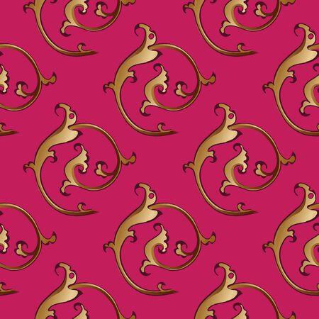seamless pattern in antique style of acanthus leaves on red background. Classic luxury, royal Victorian epoch.のイラスト素材
