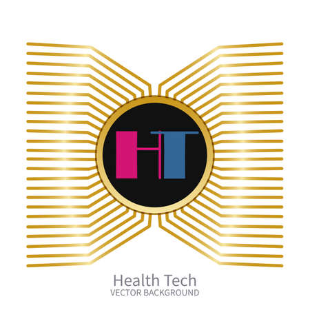 Round banner with microchip and logo Health Tech on white background.のイラスト素材