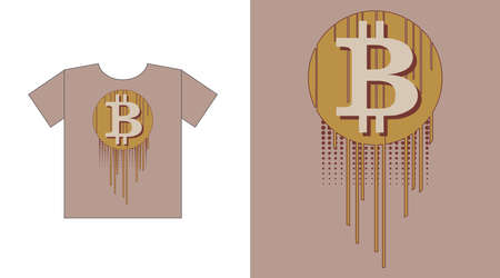 Virtual symbol of the coin bitcoin, futuristic digital money. graphics for t-shirt print designのイラスト素材