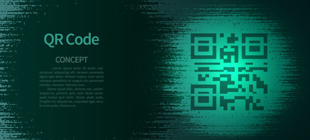 QR code template design on dark with a glitch background.のイラスト素材