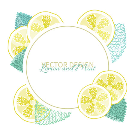 Banner with lemon slices and mint leaves frame.のイラスト素材