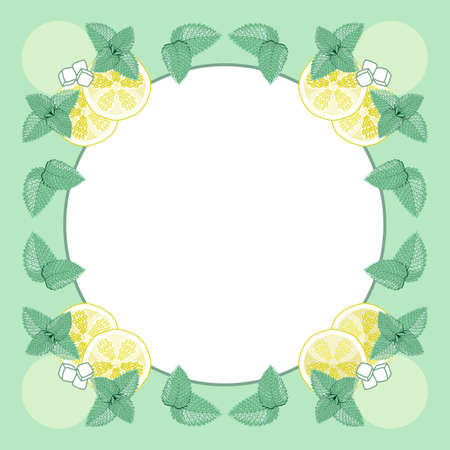 Banner with lemon slices and mint leaves frame.のイラスト素材