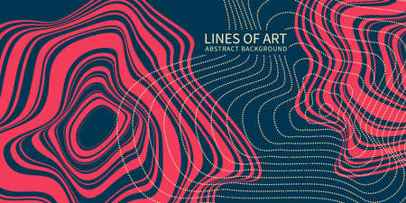Abstract background with liquid lines art. Trendy cover with wavy red lines.のイラスト素材