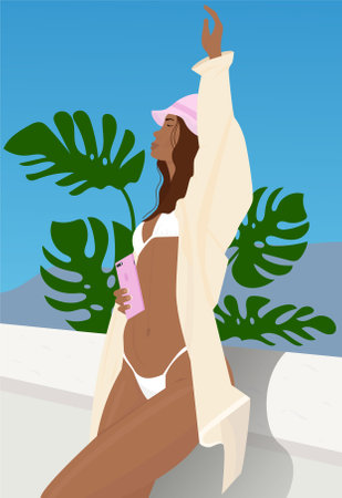 Girl tanning Onboarding template isolated screen icon illustrationのイラスト素材