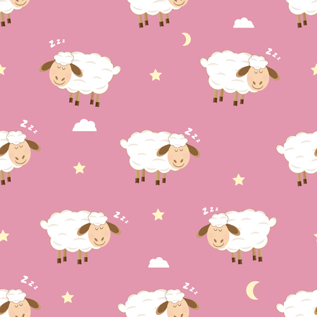 Cute lambs sleeping seamless Children's pattern vector illustrationのイラスト素材