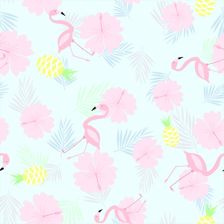 Fruit and flamingo seamless pattern vector illustration.のイラスト素材