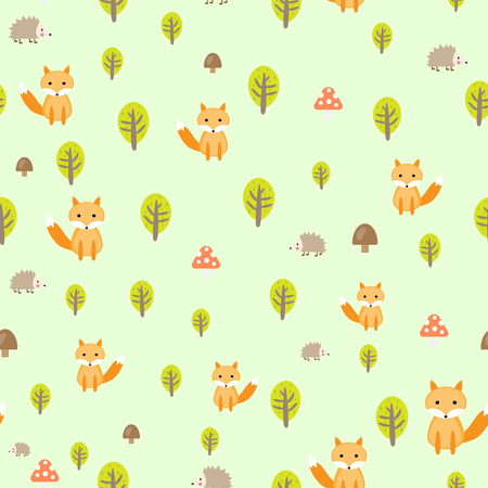 Hedgehog fox seamless patternのイラスト素材