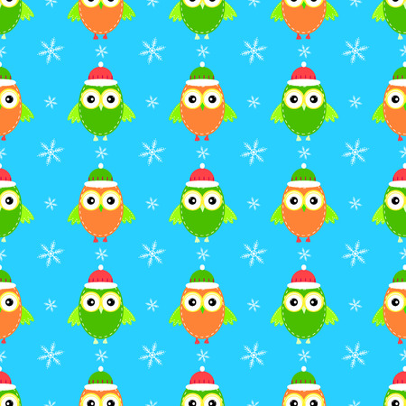 owl Christmas hat seamless patternのイラスト素材