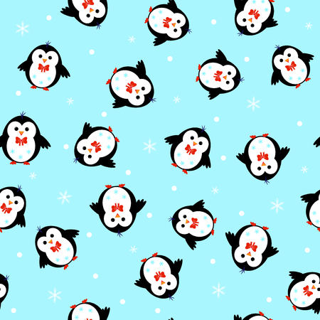 Penguin snowflake seamless pattern vectorのイラスト素材