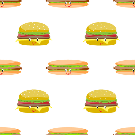 Hamburger hot dog cartoon seamless vector patternのイラスト素材