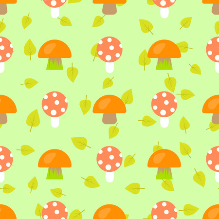 Autumn leaves mushroom patternのイラスト素材