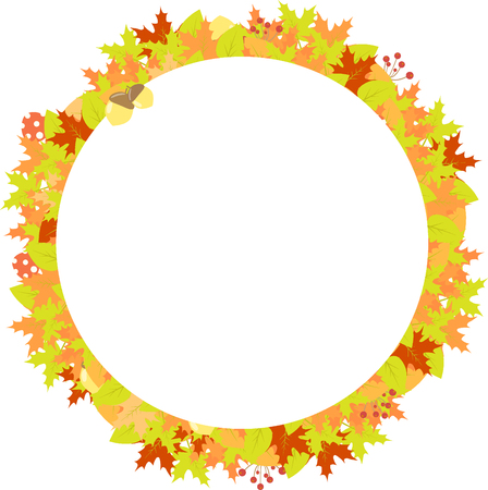 Autumn mushroom leaves frame round berry vectorのイラスト素材