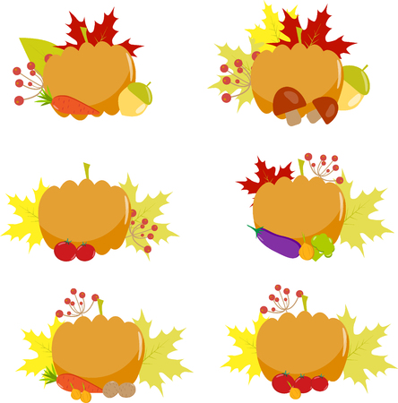 Pumpkin, harvest, set vector, eggplant, September, tomato, carrot, potato, vegetablesのイラスト素材