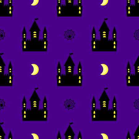 Cozy castle halloween seamless patternのイラスト素材