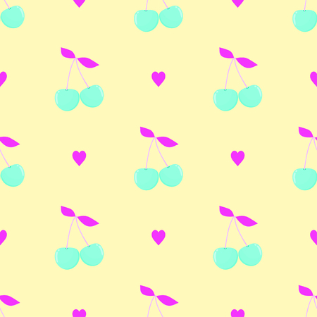 cherry heart seamless vector patternのイラスト素材