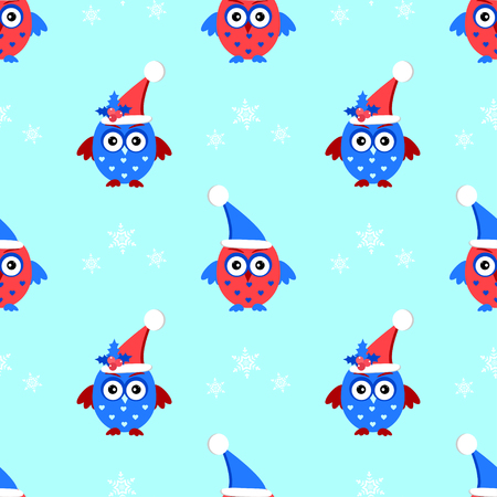 owl cap santa seamless patternのイラスト素材