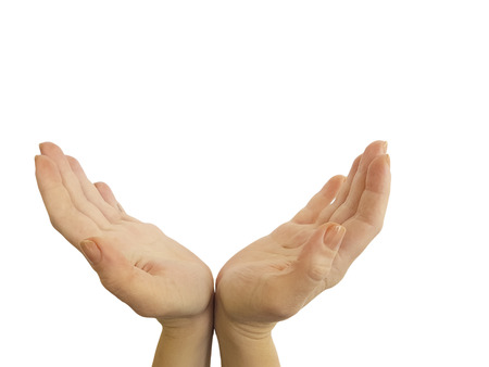 Hands form a symbol of care. isolated on a white backgroundの写真素材