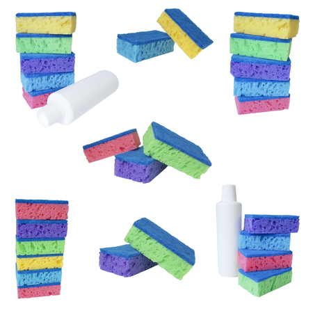 ponge for dishes detergent isolated setの写真素材