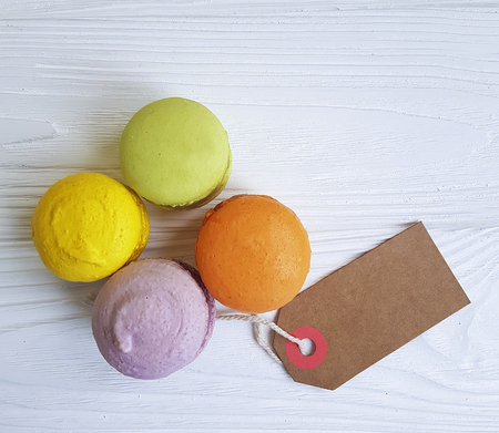 Macaron on a pink wooden backgroundの写真素材
