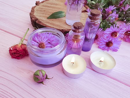 cosmetic cream on a wooden backgroundの写真素材