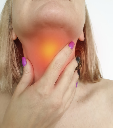 woman sore throat symptom disease inflammation badの写真素材